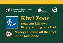 Warning sign showing that you are about to enter a protected kiwi zone